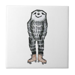 Sloth on Roller Skates Ceramic Tile