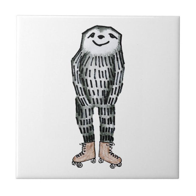 Sloth on Roller Skates Ceramic Tile (Front)