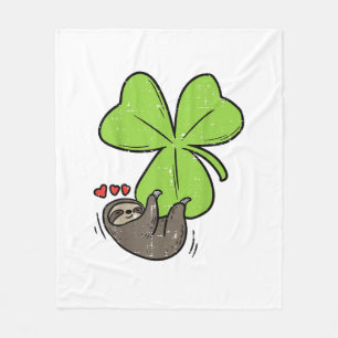 Sloth On Shamrock Hearts Cute St Patricks Day Men Fleece Blanket