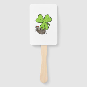 Sloth On Shamrock Hearts Cute St Patricks Day Men Hand Fan