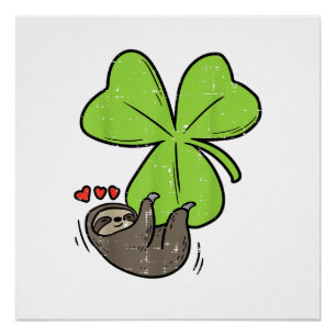 Sloth On Shamrock Hearts Cute St Patricks Day Men  Poster