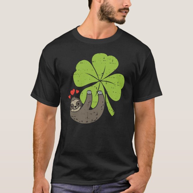 Sloth On Shamrock Hearts Cute St Patricks Day Men  T-Shirt (Front)