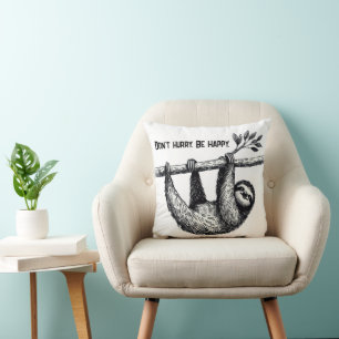 Sloth On Tree Branch With Quote Cushion