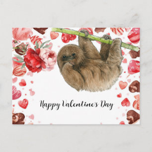 Sloth on Valentine's Day Holiday Postcard