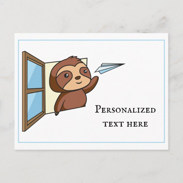Sloth Paper Aeroplane Note Postcard (Front)