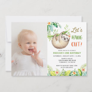 Sloth Party Hanging Sloth Girl Birthday Photo Invitation