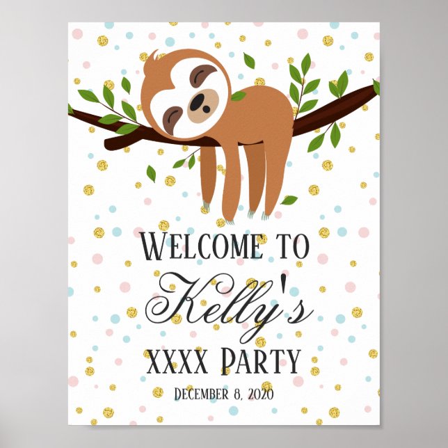 sloth , party welcome sign (Front)