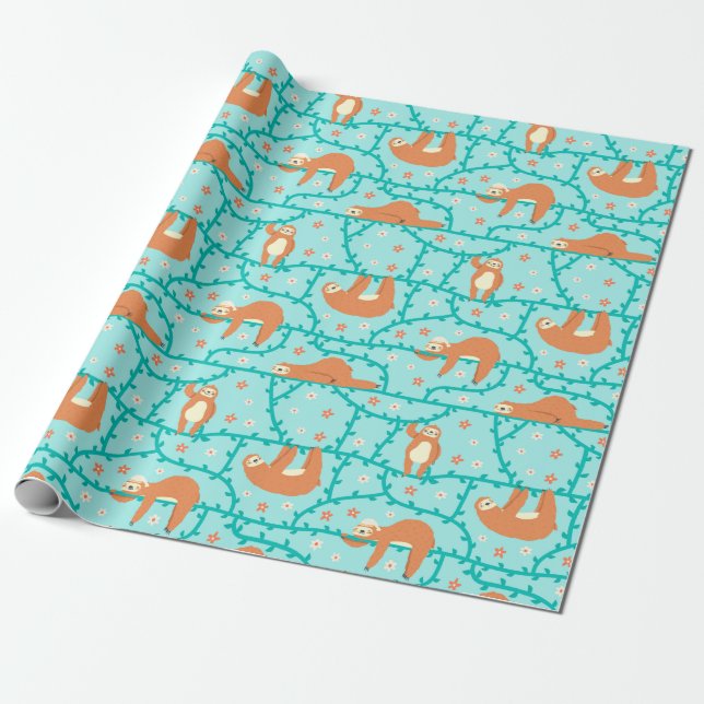Sloth Pattern Wrapping Paper (Unrolled)