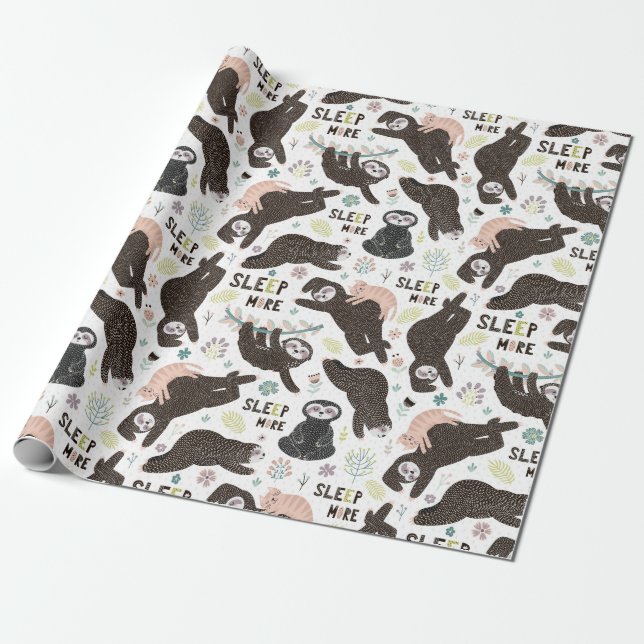 Sloth Pattern Wrapping Paper (Unrolled)
