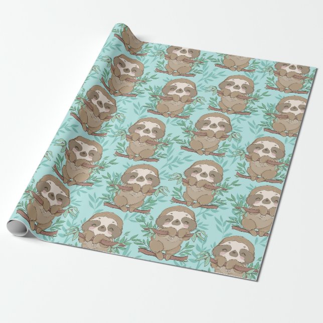 Sloth Pattern Wrapping Paper (Unrolled)