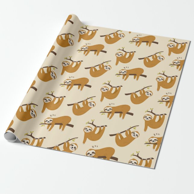 Sloth Pattern Wrapping Paper (Unrolled)