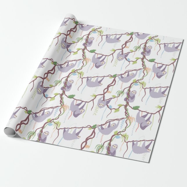 Sloth Pattern Wrapping Paper (Unrolled)