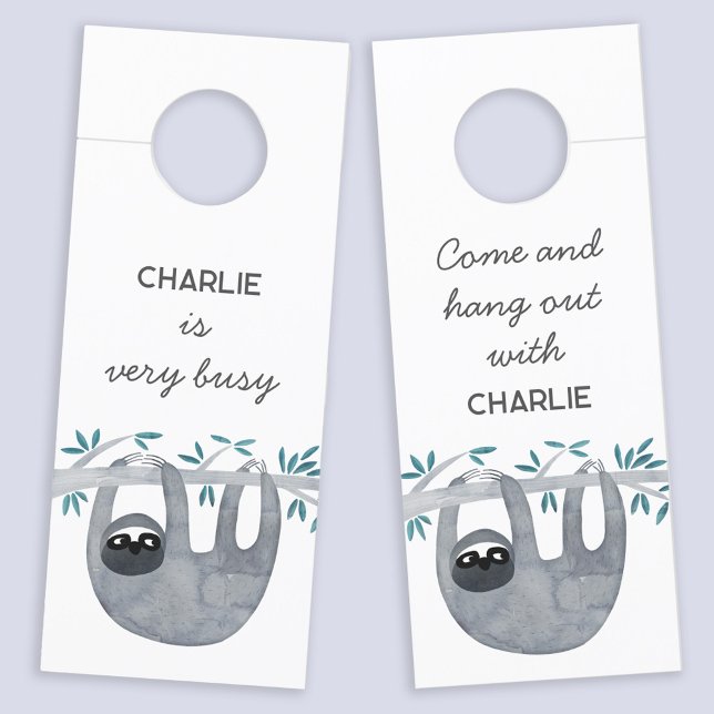 Sloth Personalized Door Hanger (Sloth personalized come in or stay out door hanger sign)