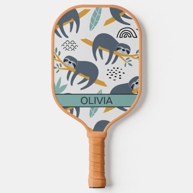 Sloth Pickleball Paddle, Modern, Personalised Name Pickleball Paddle (Front)