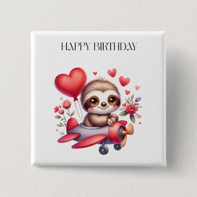 Sloth Pilot Birthday 15 Cm Square Badge (Front)