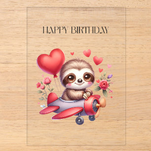 Sloth Pilot Birthday Acrylic Invitations