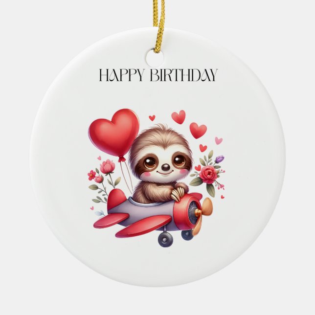 Sloth Pilot Birthday Ceramic Ornament (Front)