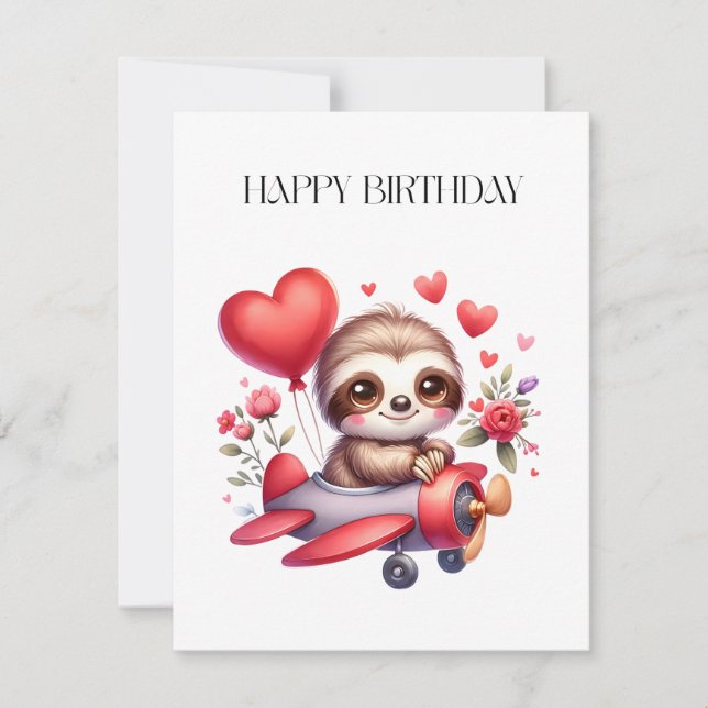 Sloth Pilot Birthday Invitation (Front)