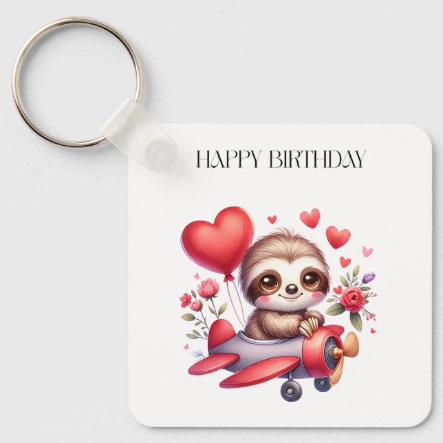 Sloth Pilot Birthday Key Ring (Front)