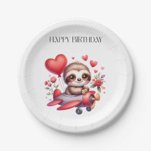 Sloth Pilot Birthday Paper Plate