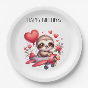 Sloth Pilot Birthday Paper Plate