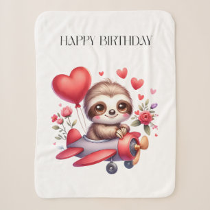 Sloth Pilot Birthday Sherpa Blanket