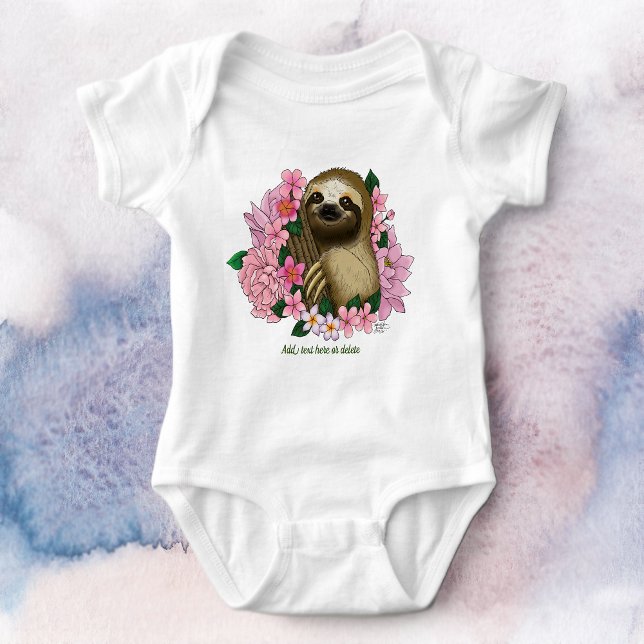 Sloth Pink Flowers Baby Bodysuit (Creator Uploaded)