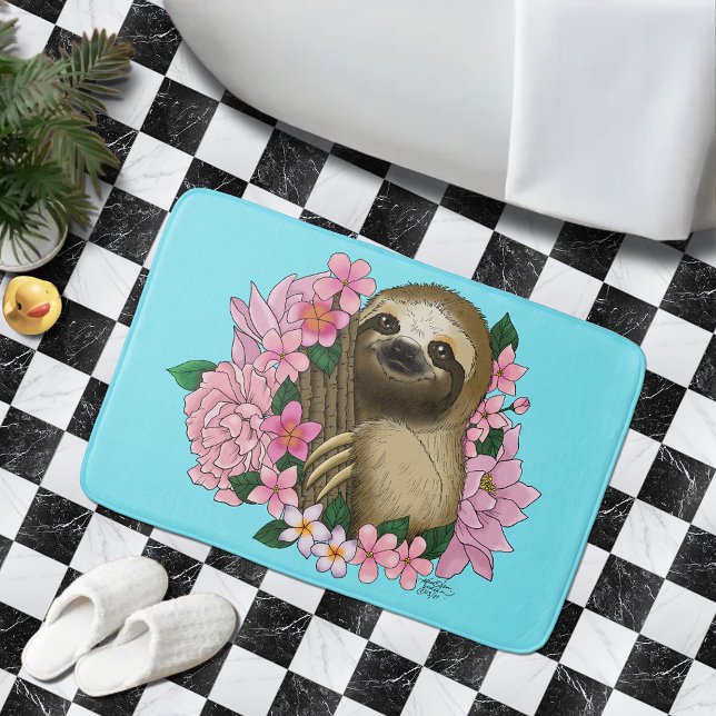 Sloth Pink Flowers Bath Mat (Creator Uploaded)