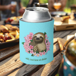 Sloth Pink Flowers Can Cooler