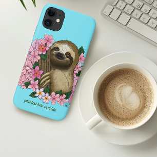 Sloth Pink Flowers  iPhone 11 Case