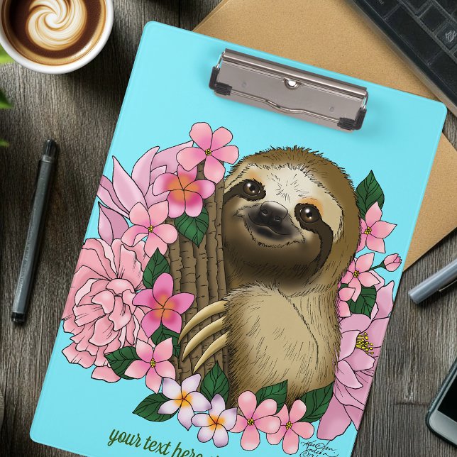 Sloth Pink Flowers Clipboard (Creator Uploaded)