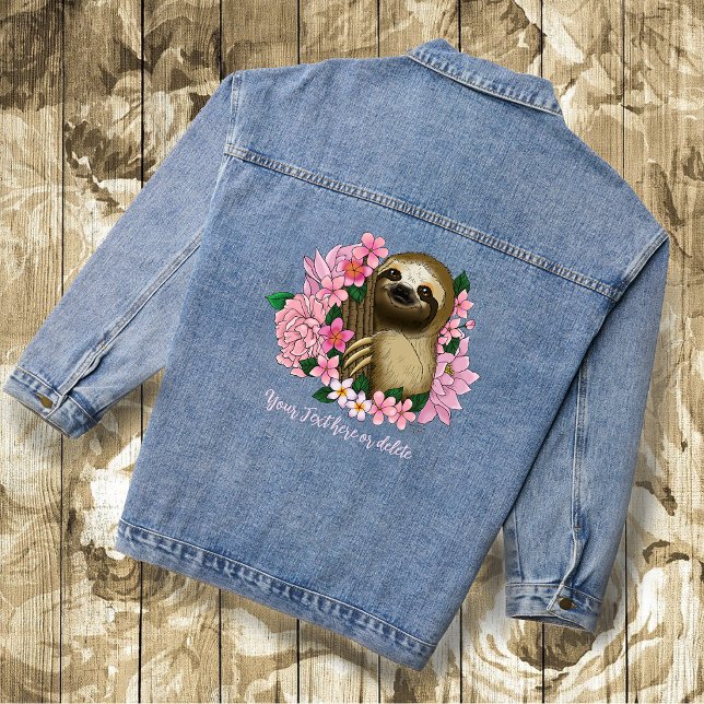 Sloth Pink Flowers Denim Jacket (Creator Uploaded)