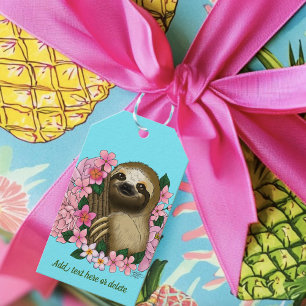 Sloth Pink Flowers Gift Tags