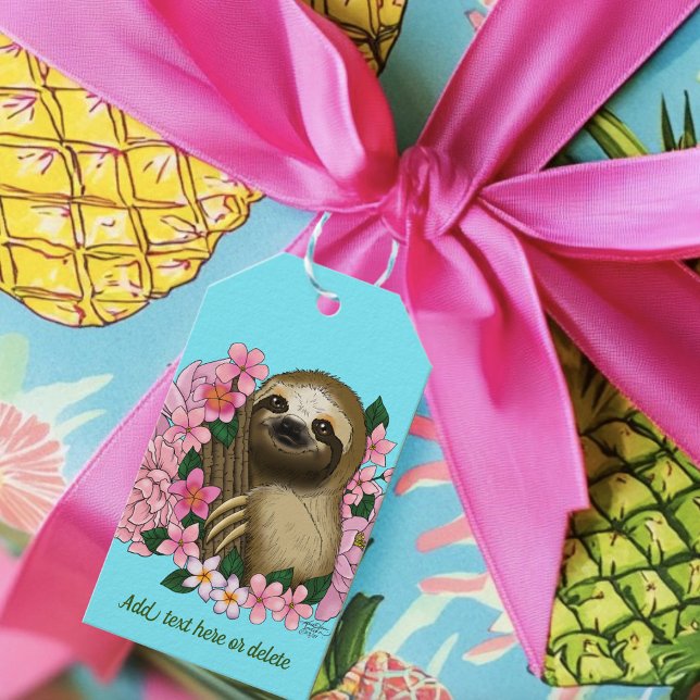 Sloth Pink Flowers Gift Tags (Creator Uploaded)