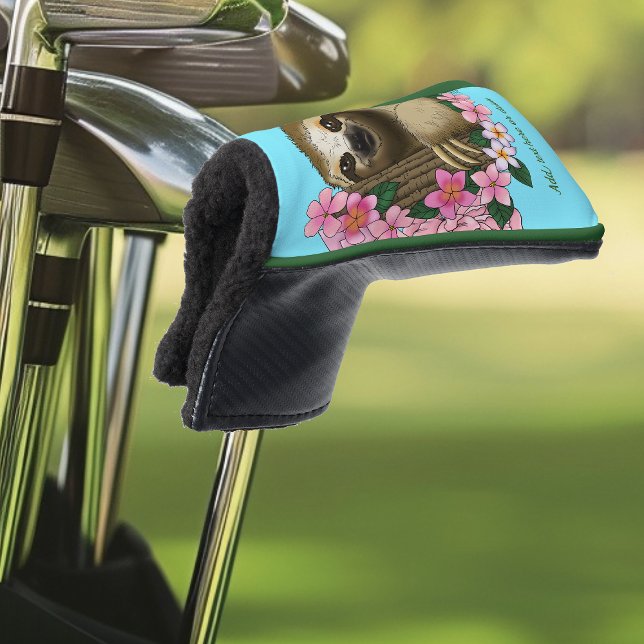 Sloth Pink Flowers Golf Head Cover (Creator Uploaded)