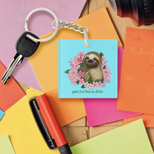 Sloth Pink Flowers Key Ring