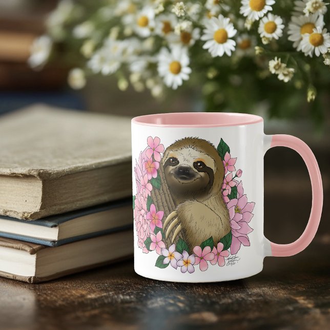 Sloth Pink Flowers Mug (Creator Uploaded)