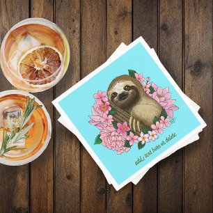 Sloth Pink Flowers Napkin