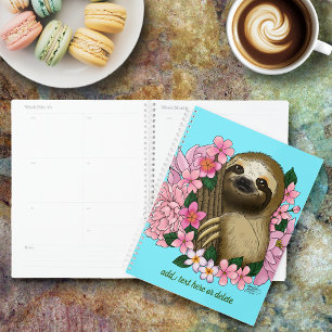 Sloth Pink Flowers Planner