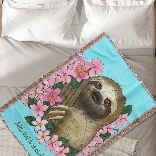 Sloth Pink Flowers Throw Blanket (Creator Uploaded)
