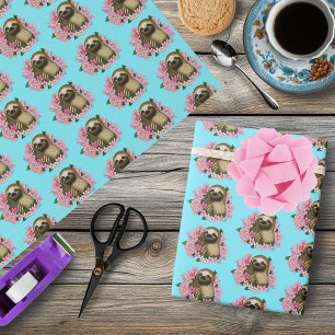 Sloth Pink Flowers Wrapping Paper