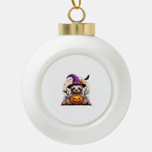 Sloth Pink Hat Halloween Ceramic Ball Christmas Ornament
