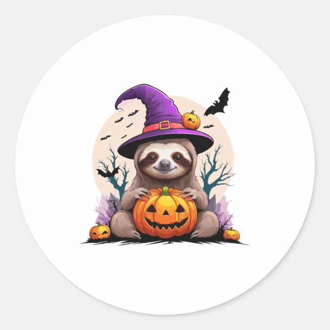 Sloth Pink Hat Halloween Classic Round Sticker (Front)