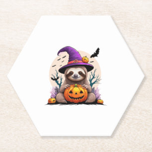 Sloth Pink Hat Halloween Paper Coaster