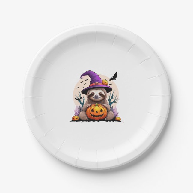 Sloth Pink Hat Halloween Paper Plate (Front)