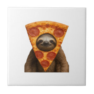 Sloth pizza funny weird prank meme cute happy chri ceramic tile