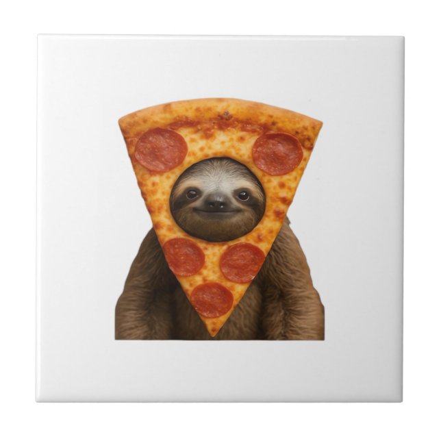 Sloth pizza funny weird prank meme cute happy chri ceramic tile (Front)