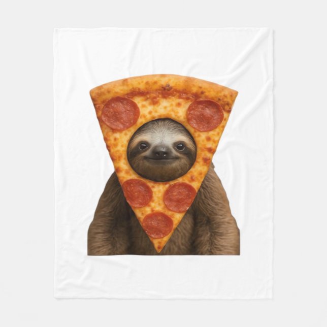 Sloth pizza funny weird prank meme cute happy chri fleece blanket (Front)