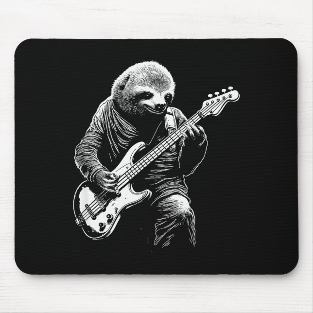 Sloth Playing B Guitar Funny B Player Bist Sloth  Mouse Pad (Front)