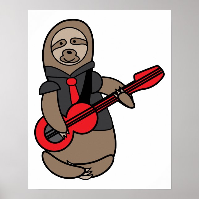Sloth Playing Electric Guitar Kawaii Cute Poster (Front)